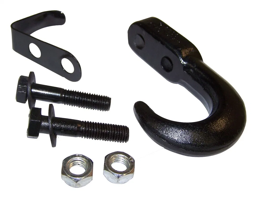 RT33015 – CROWN AUTO Tow Hook, Functional J Hook Painted Black Steel Single